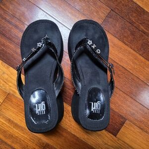 Elle Girl Wedge Heel Flip Flips With Decorative Charms